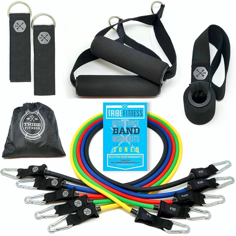 Tribe Fitness Resistance Workout Bands Set Exercise Stretch Physical Therapy Gym
